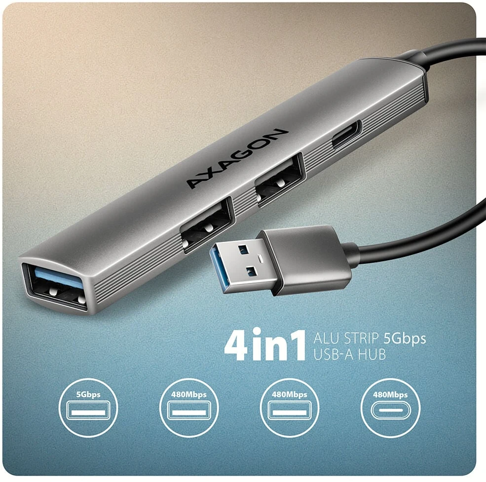 AXAGON ALU STRIP USB-A 4 prievadų šakotuvas | HUE-STA
