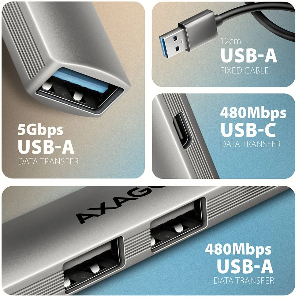 AXAGON ALU STRIP USB-A 4 prievadų šakotuvas | HUE-STA