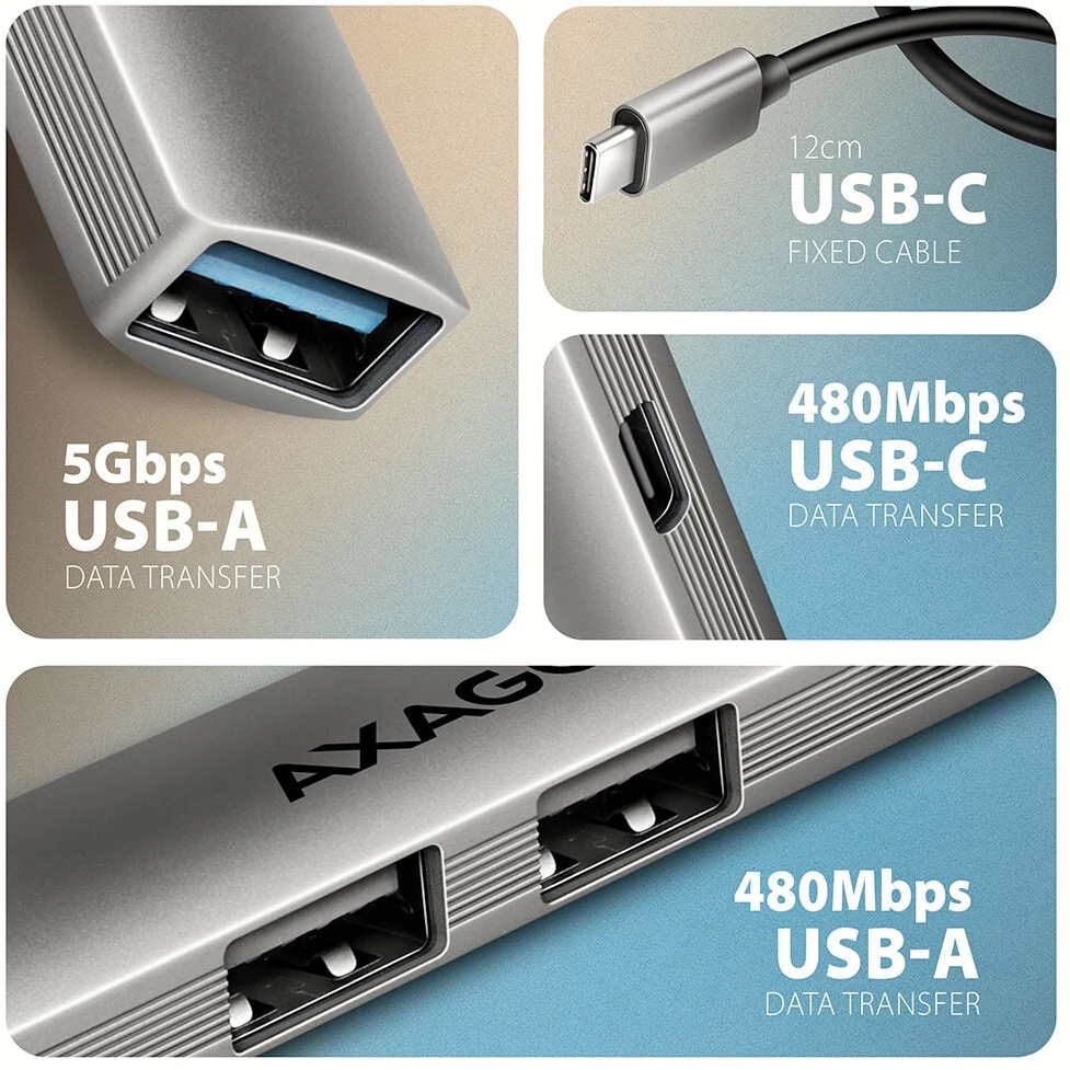 AXAGON ALU STRIP USB-C 4 prievadų šakotuvas | HUE-STC