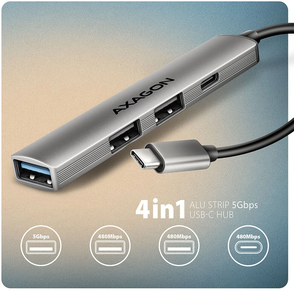 AXAGON ALU STRIP USB-C 4 prievadų šakotuvas | HUE-STC