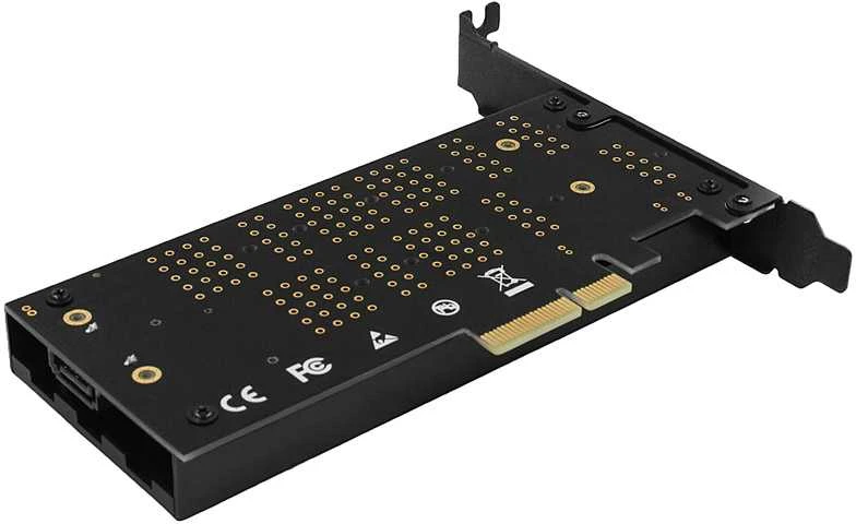 AXAGON PCEM2-DC PCI-E 3.0 4x - DUAL M.2 SSD (NVMe + SATA), dviguba įtampa, iki 110 mm SSD, ventiliatorius + radiatorius