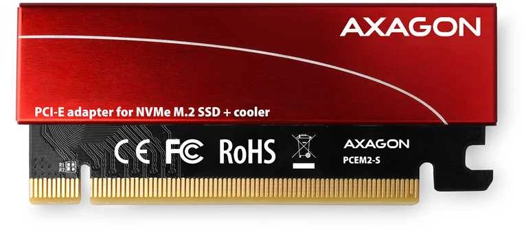 AXAGON PCEM2-S PCI-E 3.0 16x - M.2 SSD NVMe, iki 80mm SSD, žemo profilio, aušintuvas