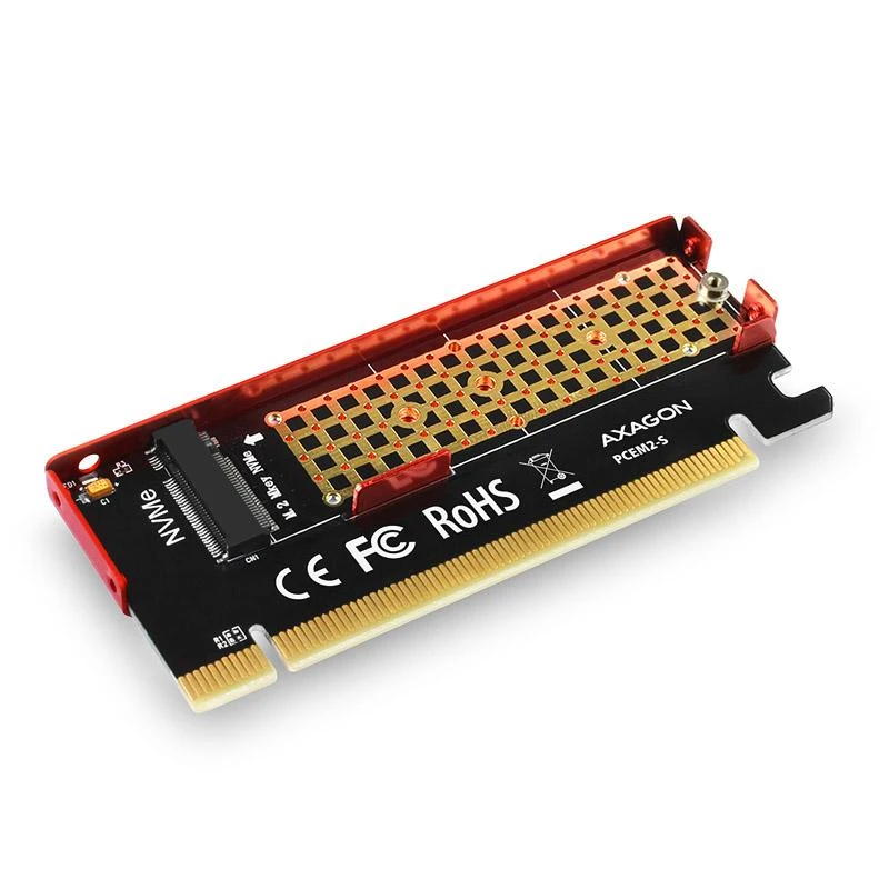 AXAGON PCEM2-S PCI-E 3.0 16x - M.2 SSD NVMe, iki 80mm SSD, žemo profilio, aušintuvas