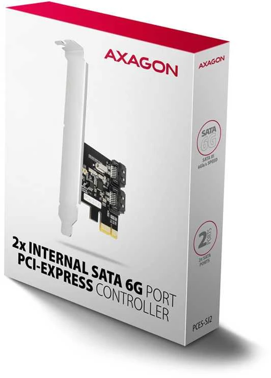 Axagon Dviejų kanalų SATA III PCI-Express valdiklis su dviem vidiniais SATA prievado išėjimais. Standartinis ir žemas profilis.