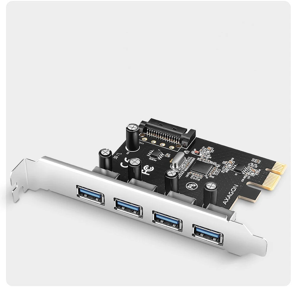 AXAGON PCEU-430RS PCIe kortelė - 4x USB 5Gbps prievadas, SATA maitinimas, Renesas PD720201, SP