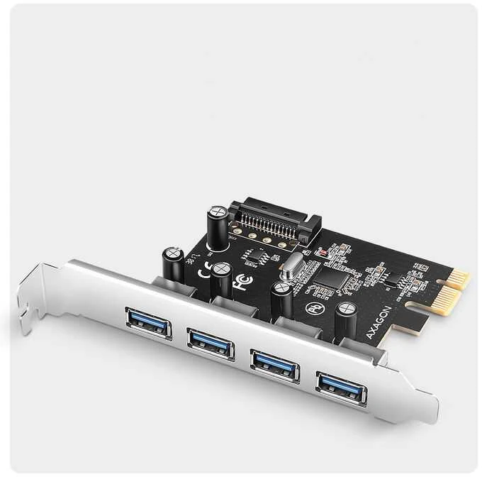 AXAGON PCEU-430RS PCIe kortelė - 4x USB 5Gbps prievadas, SATA maitinimas, Renesas PD720201, SP