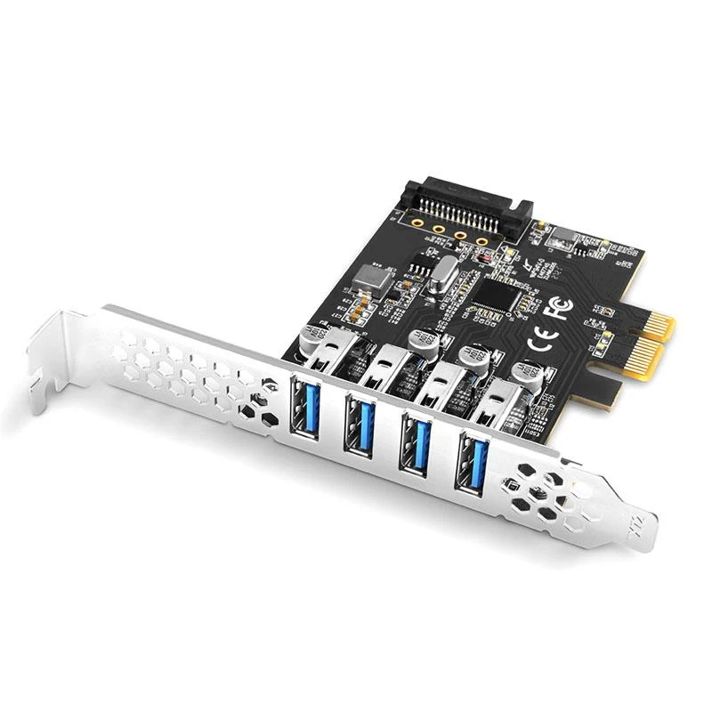 Axagon PCI-Express kortelė su keturiais išoriniais USB 3.2 Gen1 jungtys su dviguba galia. Renesas mikroschemų rinkinys. Standartinis ir žemas profilis.