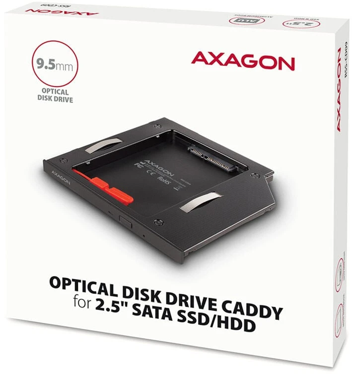 Axagon Išorinio kietojo disko dėklas RSS-CD09 Ramka su 2,5" SSD-HDD su Gniazda DVD, 9,5 mm LED aliuminio