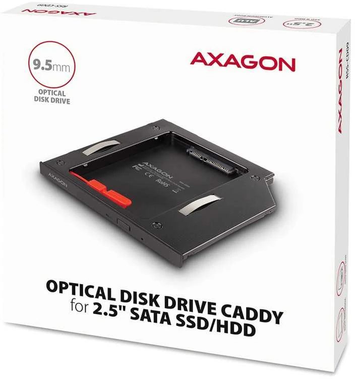 Axagon Išorinio kietojo disko dėklas RSS-CD09 Ramka su 2,5" SSD-HDD su Gniazda DVD, 9,5 mm LED aliuminio
