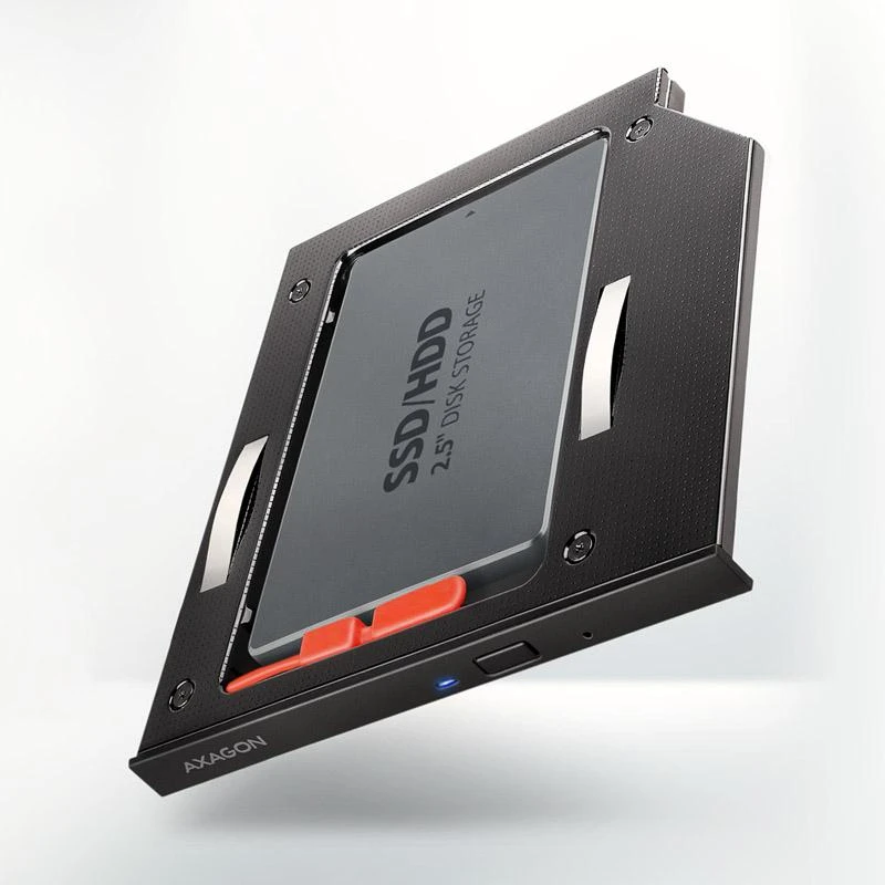 Axagon Išorinio kietojo disko dėklas RSS-CD09 Ramka su 2,5" SSD-HDD su Gniazda DVD, 9,5 mm LED aliuminio