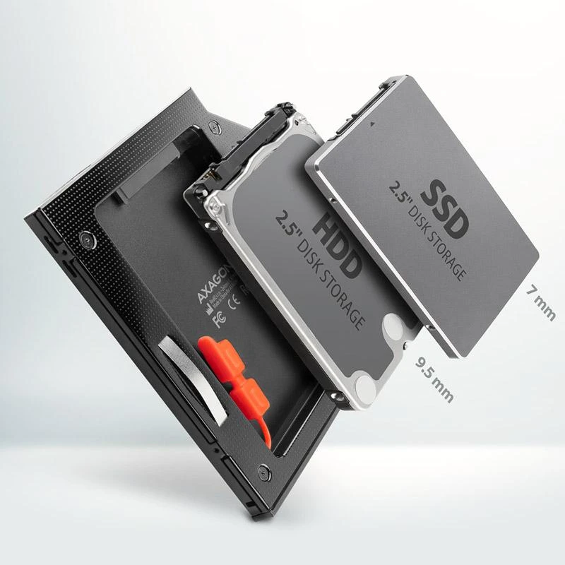 Axagon Išorinio kietojo disko dėklas RSS-CD09 Ramka su 2,5" SSD-HDD su Gniazda DVD, 9,5 mm LED aliuminio