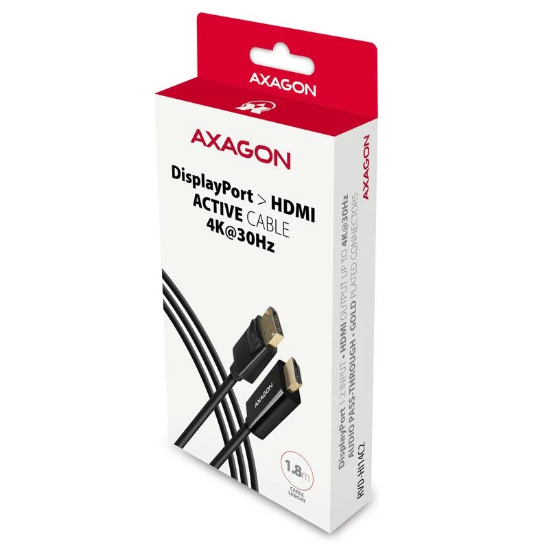 AXAGON DisplayPort-HDMI aktyvaus kabelio pakuotė