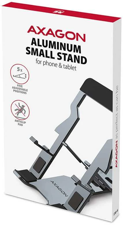 Axagon STND-M TELEFONAS / Planšetė STANDAliuminis stovas 4“ – 10,5“ telefonams ir planšetiniams kompiuteriams. Penkios reguliuojamos padėtys.