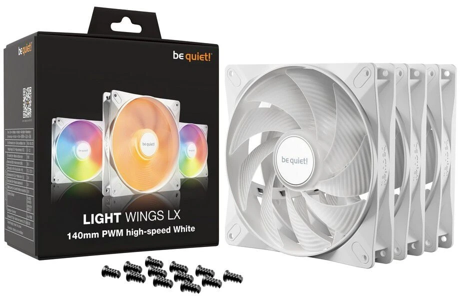 Be Quiet! LIGHT WINGS LX 140mm PWM didelės spartos, komplektas 3 vnt, balta