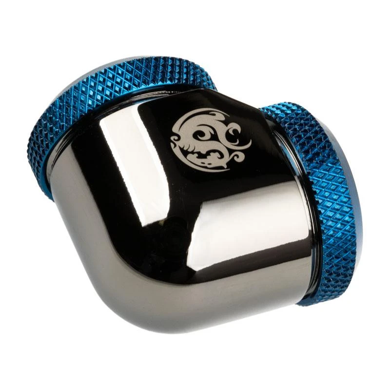 Bitspower Adapteris 90 degrees 16mm OD Hardtube to 16mm OD Hardtube – glossy juodas/mėlynas
