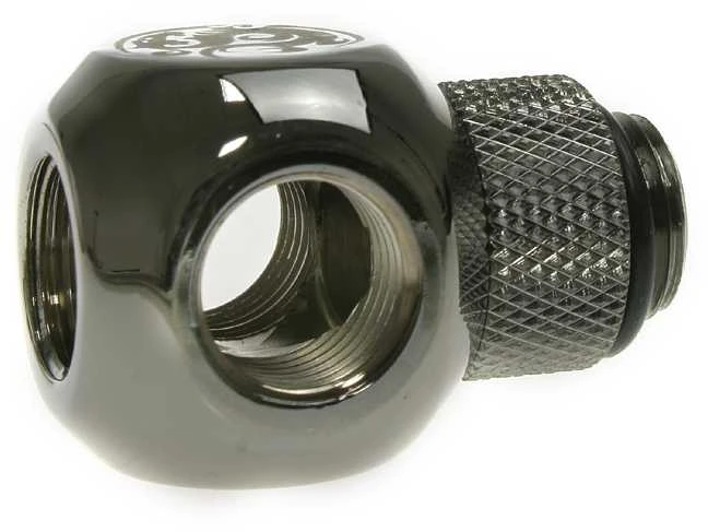 „Bitspower“ Q-Splitter adapteris, skirtas G1/4 colio kištukui į 3x G1/4 colio kištuką, su pasukamu, blizgiu juodu korpusu