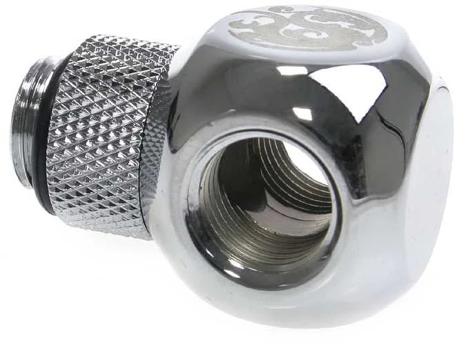 Bitspower adapteris T formos skirstytuvas G1/4 colio AG į 2x G1/4 colio IG – pasukamas, blizgantis sidabras