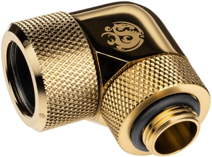 „Bitspower Advanced Multi-Link“ adapteris, 90 laipsnių G1/4 colio BSP ir 16 mm išorinio skersmens kietojo vamzdžio jungtis, pasukama.