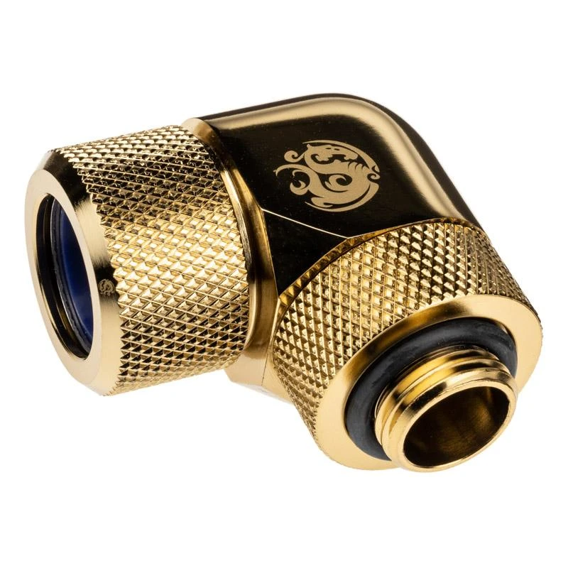 „Bitspower Advanced Multi-Link“ adapteris, 90 laipsnių G1/4 colio BSP ir 14 mm išorinio skersmens kietojo vamzdžio jungtis, pasukama.