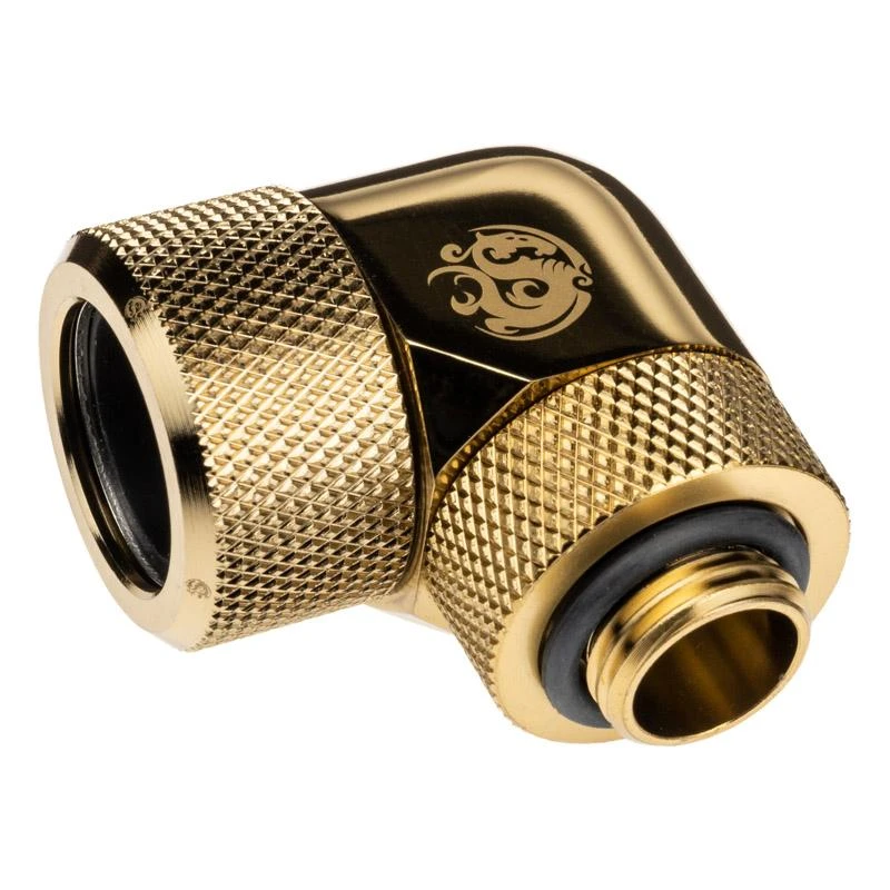 „Bitspower Advanced Multi-Link“ adapteris, 90 laipsnių G1/4 colio BSP ir 16 mm išorinio skersmens kietojo vamzdžio jungtis, pasukama.