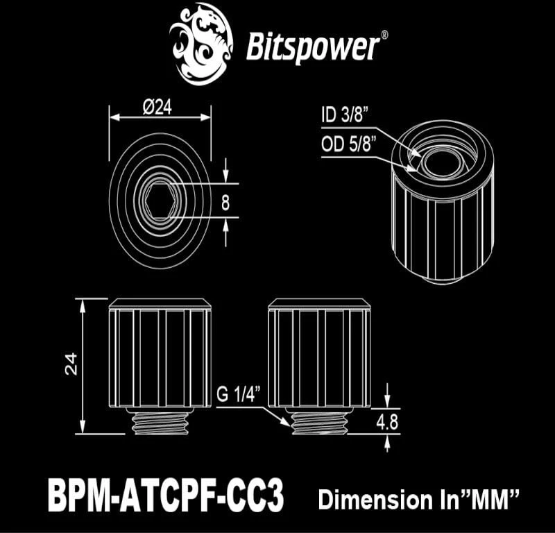„Bitspower Artemis“ jungtis tiesi G1/4 spalvos AG į 16/10 mm „Arctic Baltas“