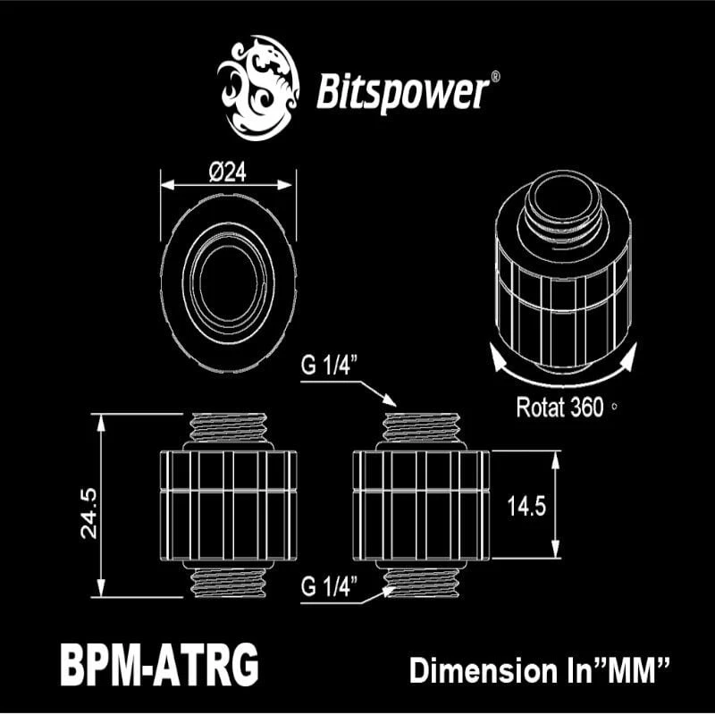 Bitspower Artemis Rotary Extender – Sandblast Sidabrinis