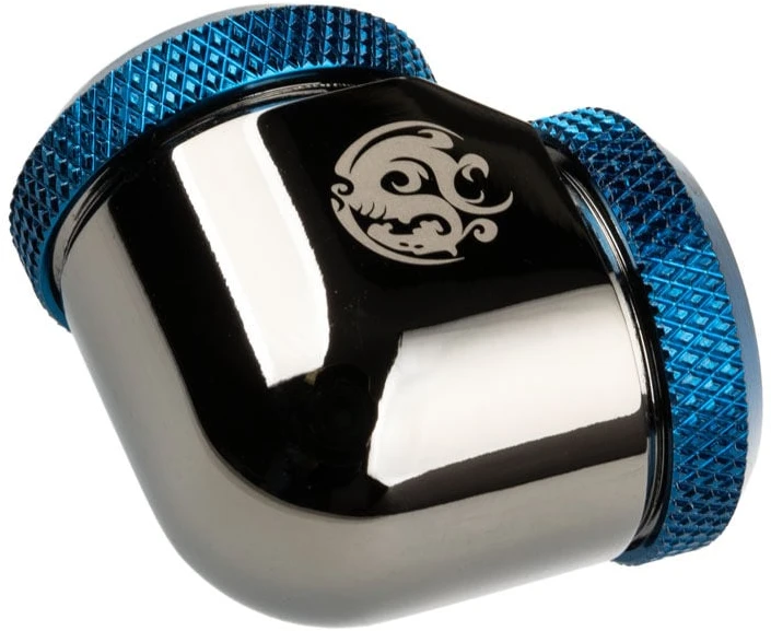Bitspower Adapteris 90 degrees 16mm OD Hardtube to 16mm OD Hardtube – glossy juodas/mėlynas