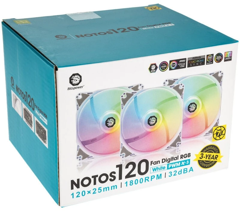 Bitspower Notos RGB PWM korpuso ventiliatorius, 120mm – baltos spalvos, 3er-Pack
