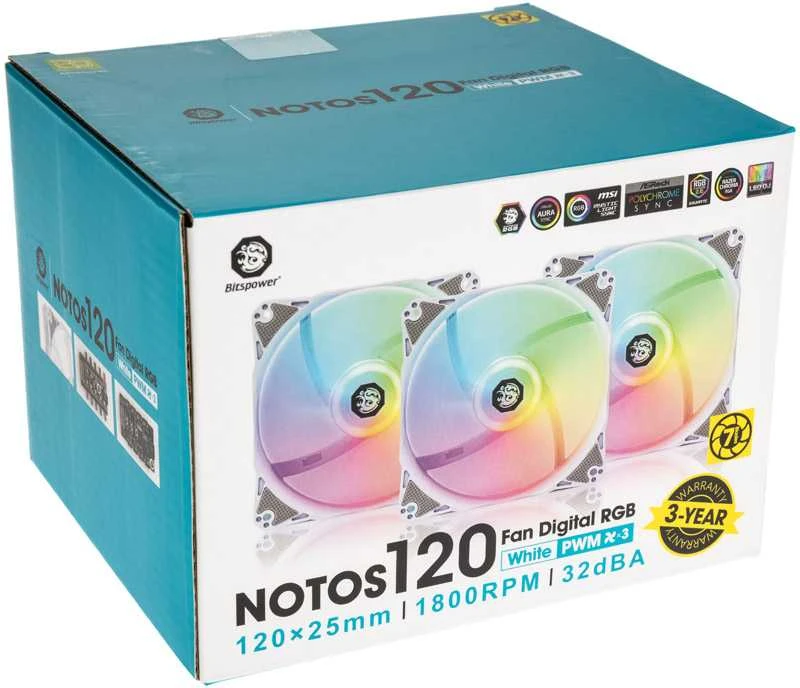 Bitspower Notos RGB PWM korpuso ventiliatorius, 120mm – baltos spalvos, 3er-Pack