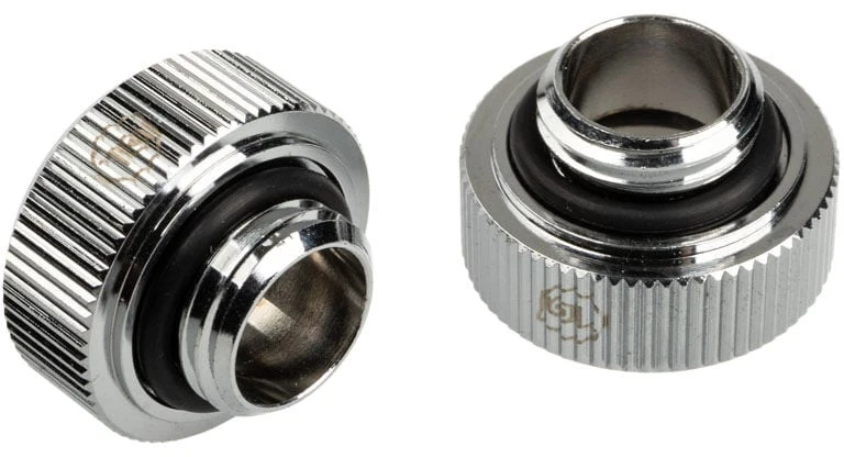 „Bitspower Touchaqua“ adapteris, jungiantis G1/4 colio AG į 16 mm išorinį kietąjį vamzdį – 2 vnt. pakuotėje, sidabrinis