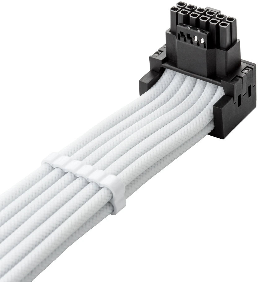 „CableMod C-Series Pro“ tiltelinis jungiamasis kabelis – A variantas, 90°, 16 kontaktų į 2 kontaktus, 8 kontaktų PCIe, baltos spalvos