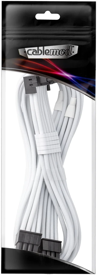 „CableMod C-Series Pro“ tiltelinis jungiamasis kabelis – A variantas, 90°, 16 kontaktų į 2 kontaktus, 8 kontaktų PCIe, baltos spalvos