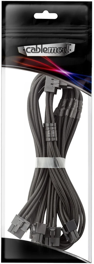 „CableMod C-Series Pro“ tiltelinis jungiamasis kabelis – A variantas, 90°, 16 kontaktų į 4 kontaktų 8 kontaktų PCIe, juodos spalvos