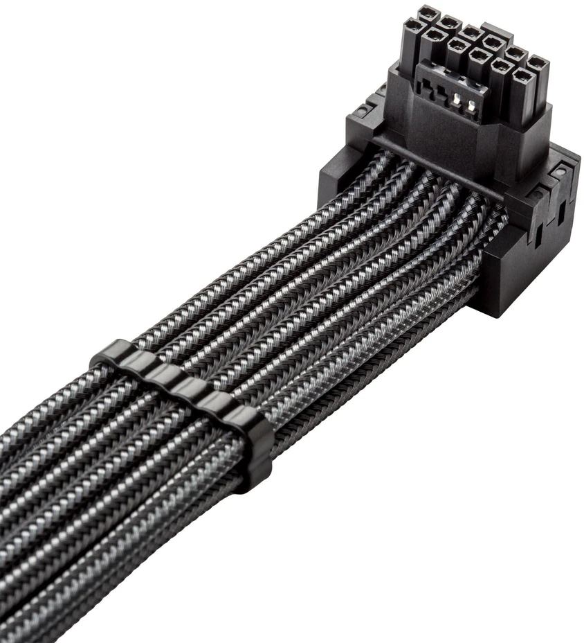 „CableMod C-Series Pro“ tiltelinis jungiamasis kabelis – A variantas, 90°, 16 kontaktų į 2 x 8 kontaktų PCIe, anglies pluošto