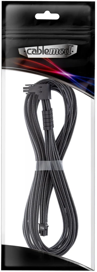 „CableMod C-Series Pro ModMesh 12V-2®“ 6 colių kabelis, 90° jungtis, skirtas „Corsair Type 5 RMx Shift“ maitinimo šaltiniams, anglies pluošto, 65 cm