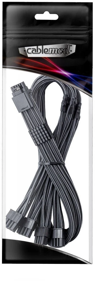 „CableMod C-Series Pro ModMesh 12V-2® 6“ kabelis, su apvalkalu, 16 kontaktų į 4 x 8 kontaktų, skirtas „Corsair Type 4“ ir 3 maitinimo šaltiniams – anglies pluošto, 60 cm