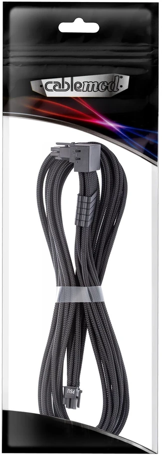 „CableMod C-Series Pro ModMesh 12V-2®“ 6 colių kabelis, 90° jungtis, skirtas „Corsair Type 5 RMx Shift“ maitinimo šaltiniams, anglies pluošto, 65 cm