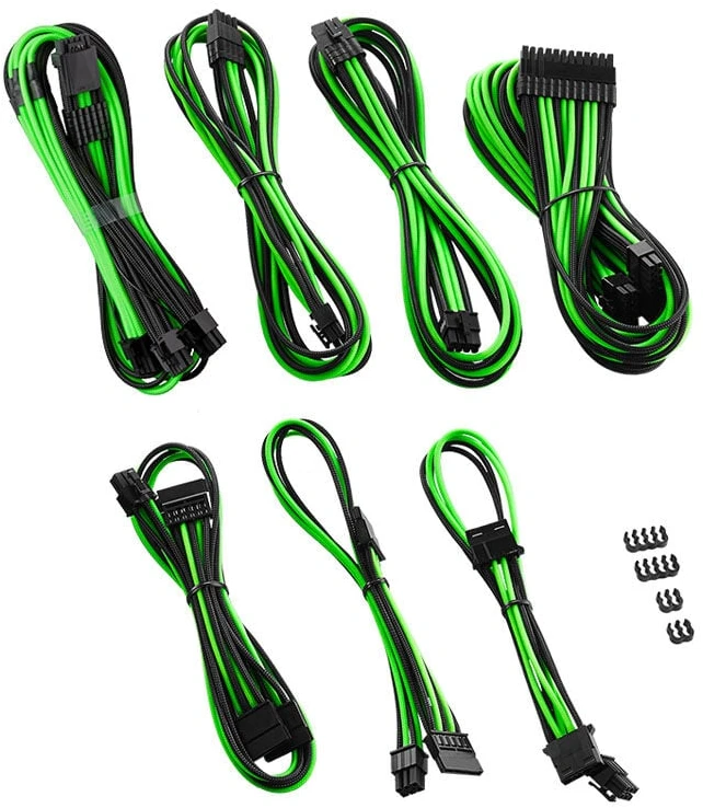 CableMod C-Series PRO ModMesh 12VHPWR Cable Kit for Corsair RM, RMi, RMx (Juodas Label) - juodas/light žalias