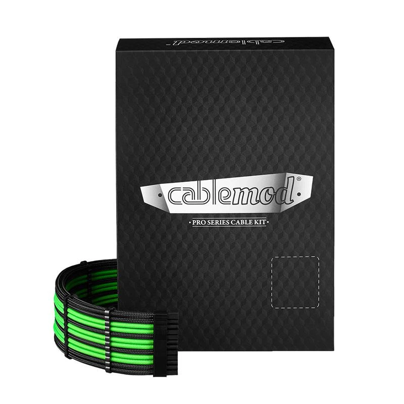 CableMod C-Series PRO ModMesh 12VHPWR Cable Kit for Corsair RM, RMi, RMx (Juodas Label) – juodos spalvos/žalios spalvos