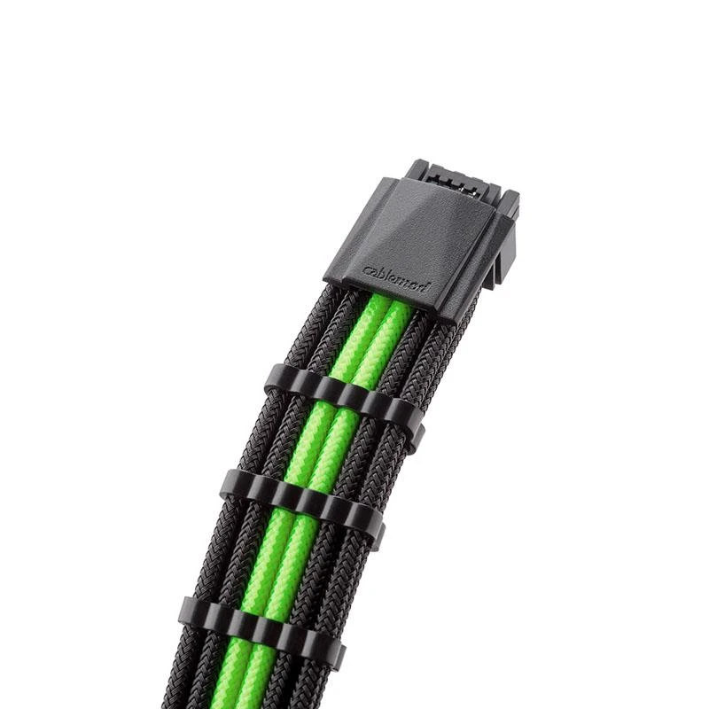 CableMod C-Series PRO ModMesh 12VHPWR Cable Kit for Corsair RM, RMi, RMx (Juodas Label) – juodos spalvos/žalios spalvos