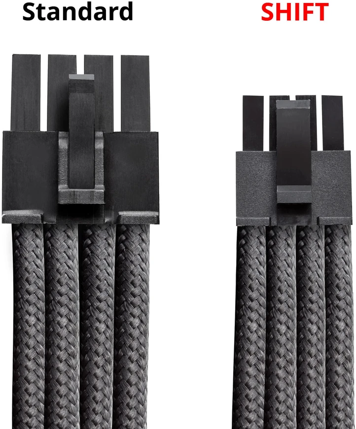 „CableMod C-Series Pro ModMesh“ kabelių rinkinys, 2 x 12 V 2,6 mm, „StealthSense“, skirtas „Corsair Type 5 RMx Shift“ maitinimo šaltiniams – juodos spalvos, 65 cm