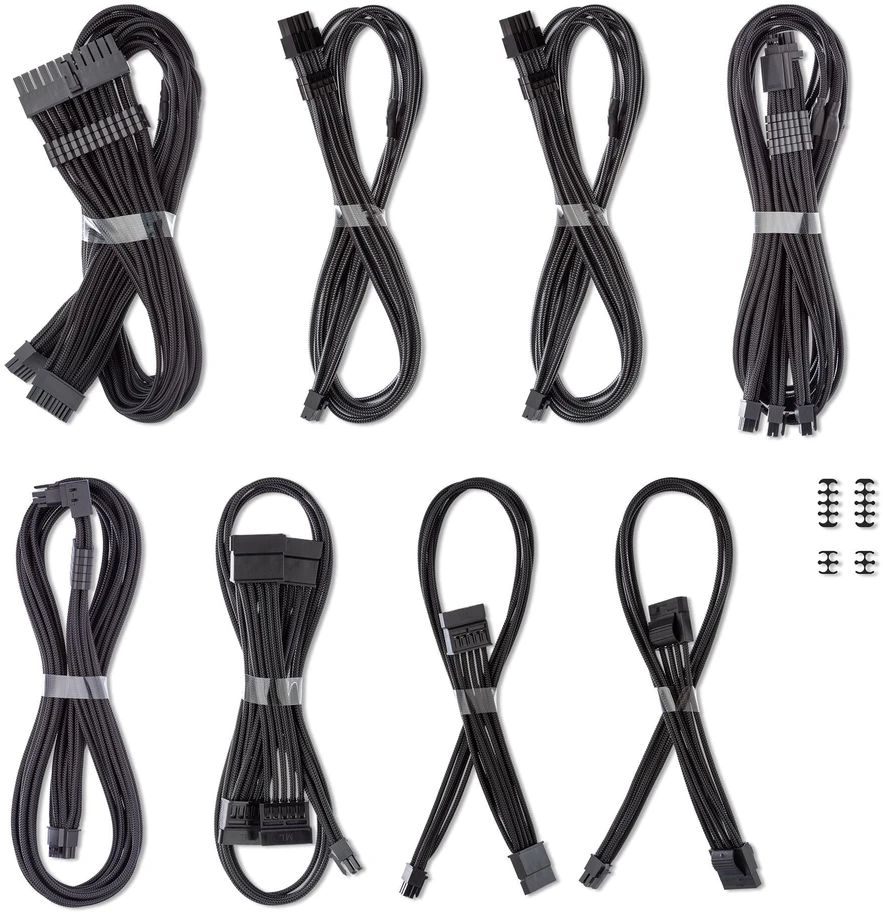 „CableMod C-Series Pro ModMesh“ kabelių rinkinys, 2 x 12 V 2,6 mm, „StealthSense“, skirtas „Corsair Type 5 RMx Shift“ maitinimo šaltiniams – juodos spalvos, 65 cm