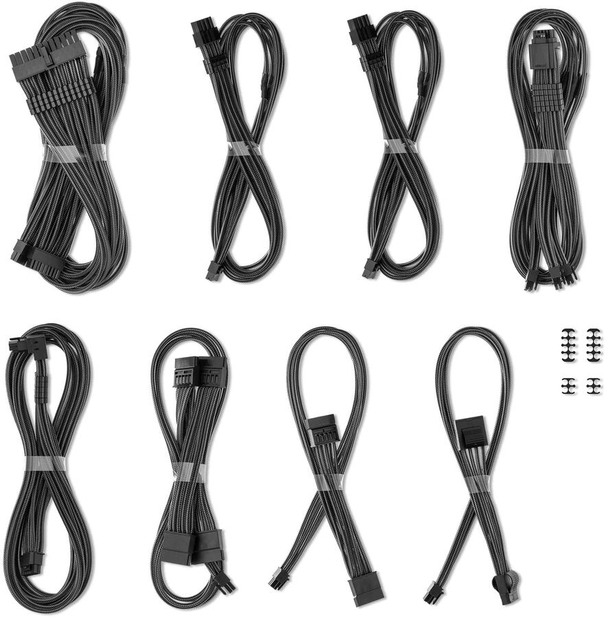 „CableMod C-Series Pro ModMesh“ kabelių rinkinys, 2 x 12 V, 2,6 mm, „StealthSense“, skirtas „Corsair Type 5 RMx Shift“ maitinimo šaltiniams, anglies pluošto, 65 cm
