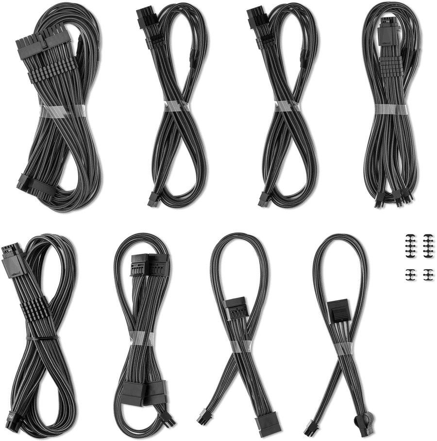 „CableMod C-Series Pro ModMesh Sleeved 12V-2×6 12VHPWR Dual StealthSense“ kabelių rinkinys, skirtas „Corsair RMi“, „RMx“ („Juodas Label“) – anglies pluošto