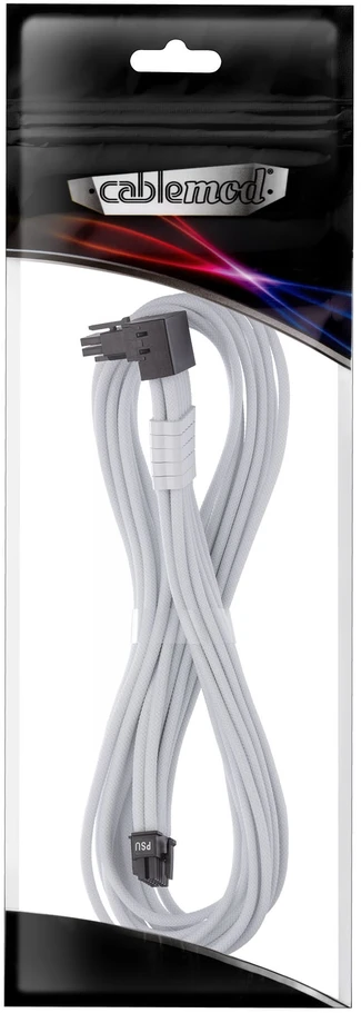 „CableMod C-Series Pro ModMesh Sleeved 12V-2×6“ 12VHPWR StealthSense PCIe kabelis, skirtas „Corsair Type 5 RMx SHIFT“ (16 kontaktų į 90° 16 kontaktų, 65 cm) – baltos spalvos