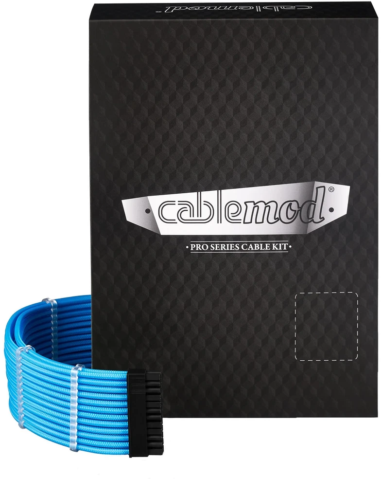 CableMod C-Series Pro ModMesh Sleeved 12V-2×6 12VHPWR Dual StealthSense Cable Kit for Corsair RMi, RMx (Juodas Label) – mėlynos spalvos