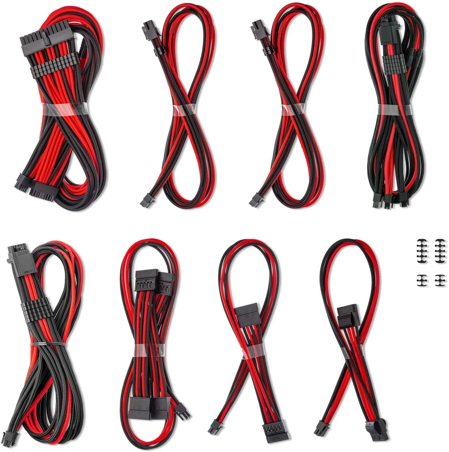 CableMod C-Series Pro ModMesh Sleeved 12V-2×6 12VHPWR Dual StealthSense Cable Kit for Corsair RMi, RMx (Juodas Label) – juodos spalvos/raudonos spalvos