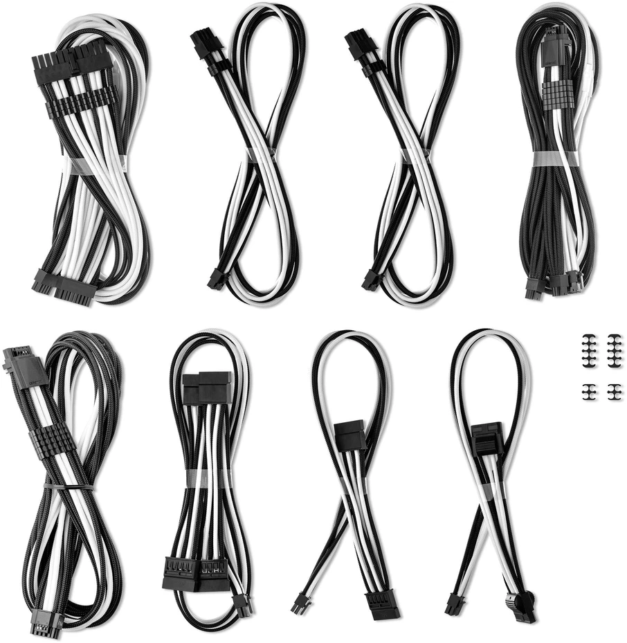 CableMod C-Series Pro ModMesh Sleeved 12V-2×6 12VHPWR Dual StealthSense Cable Kit for Corsair RMi, RMx (Juodas Label) – juodos spalvos/baltos spalvos