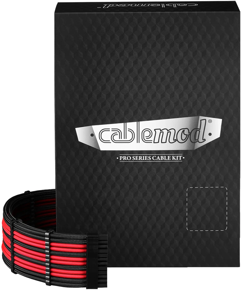 CableMod C-Series Pro ModMesh Sleeved 12V-2×6 12VHPWR Dual StealthSense Cable Kit for Corsair RMi, RMx (Juodas Label) – juodos spalvos/raudonos spalvos