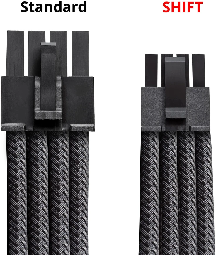 „CableMod C-Series Pro ModMesh Sleeved 12V-2×6“ 12VHPWR StealthSense PCIe kabelis, skirtas „Corsair Type 5 RMx SHIFT“ (16 kontaktų į 90° 16 kontaktų, 65 cm) – baltos spalvos
